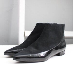 L.K. Bennett Women's Black Faux Suede Patent Leather Pointed Toe Bootie Size 10